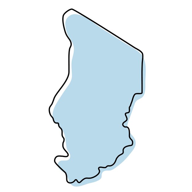 Mapa de contorno simple estilizado del icono de Chad. Mapa de bosquejo azul de la ilustración de vector de Chad