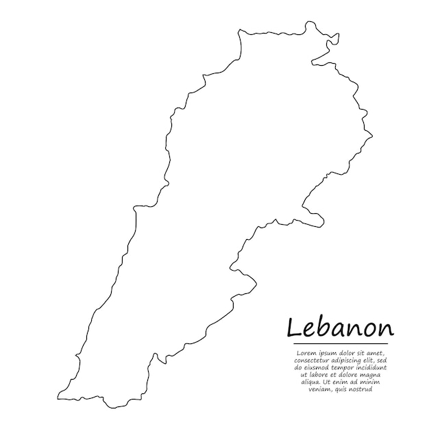 Mapa de contorno simple del Líbano, silueta en estilo de línea de boceto