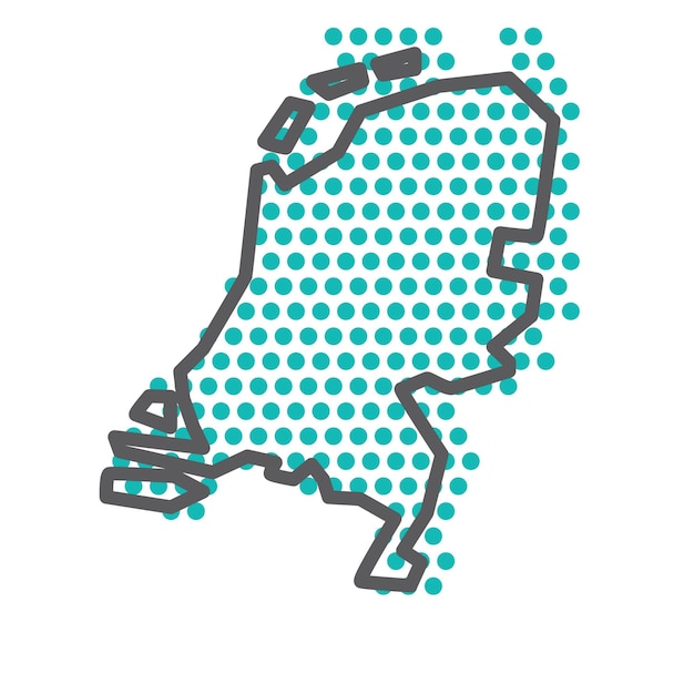 Mapa de contorno simple de países bajos con patrón de puntos de semitono verde