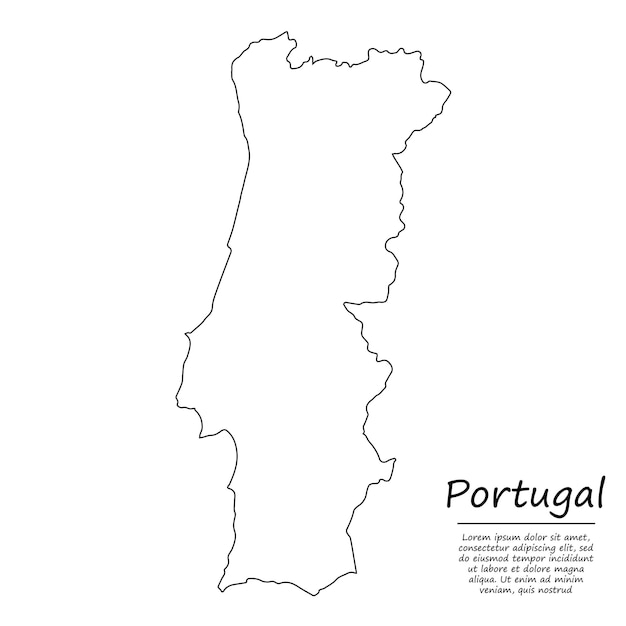 Mapa de contorno simple de Portugal, en estilo de línea de dibujo