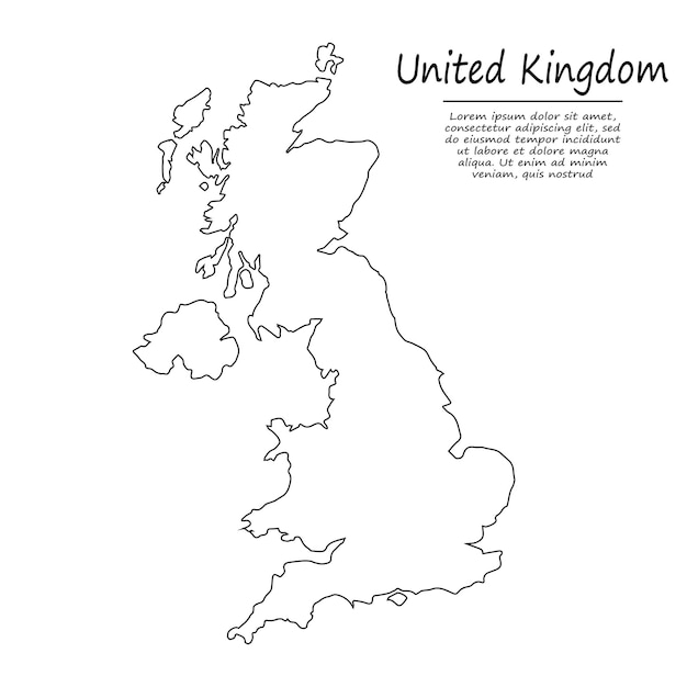 Vector mapa de contorno simple de reino unido, en estilo de línea de boceto