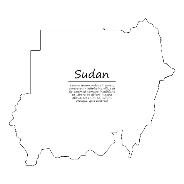 Mapa de contorno simple de Sudán, en estilo de línea de dibujo