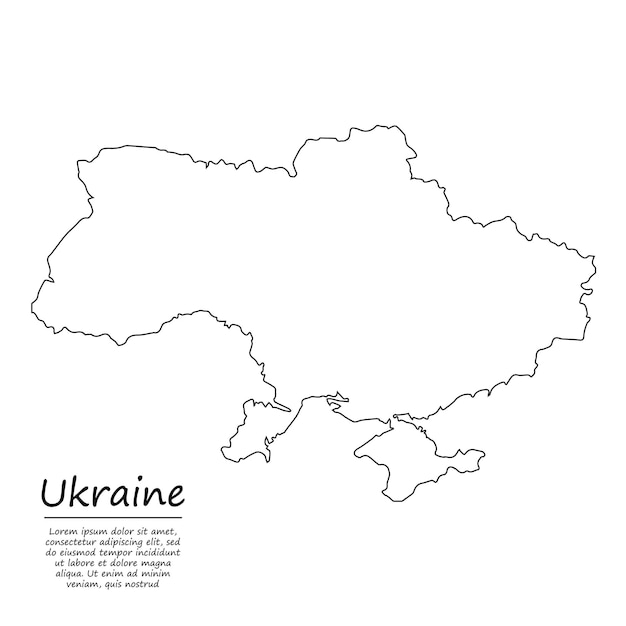 Mapa de contorno simple de Ucrania, en estilo de línea de dibujo
