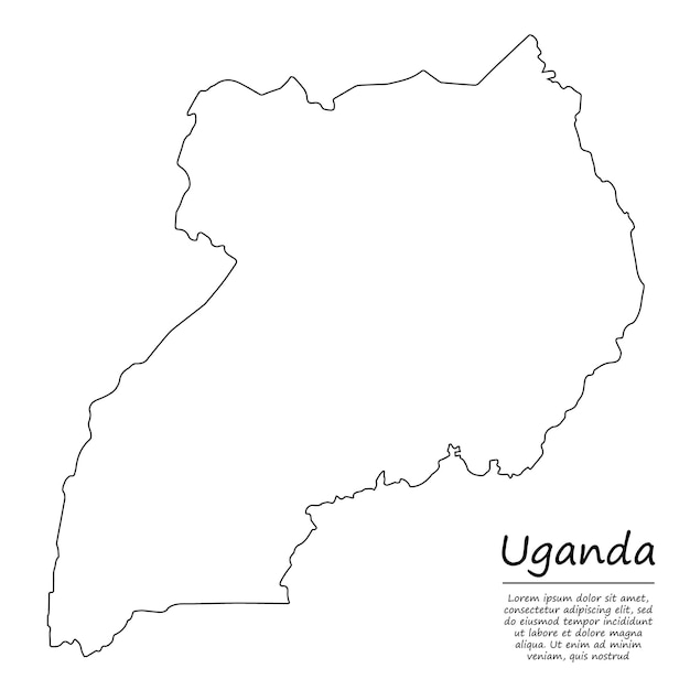 Mapa de contorno simple de uganda, silueta en estilo de línea de dibujo