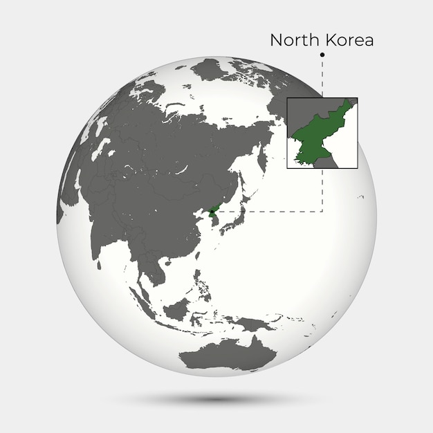 Mapa de Corea del Norte con posición en el globo