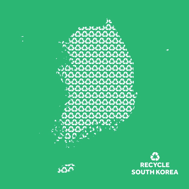 Mapa de corea del sur hecho a partir del símbolo de reciclaje concepto ambiental