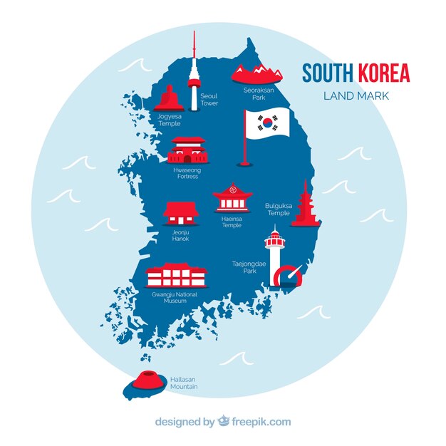 Mapa de corea del sur con monumentos