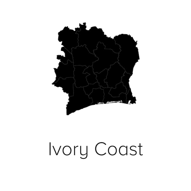 Mapa de la Costa de Marfil Ilustración vectorial silueta Contorno Mapa de viajes y turismo de la costa de Marfil