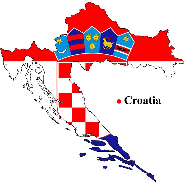 Mapa de Croacia con bandera y escudo de armas