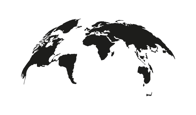 Mapa curvo del mundo en vector negro