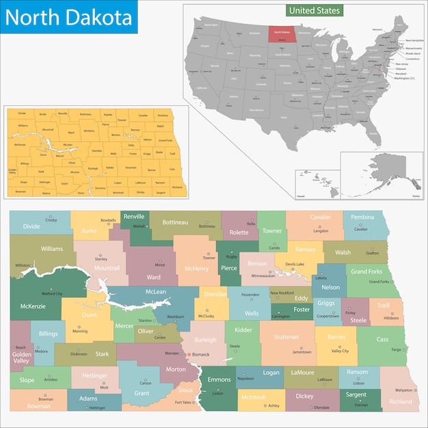 Mapa de Dakota del Norte