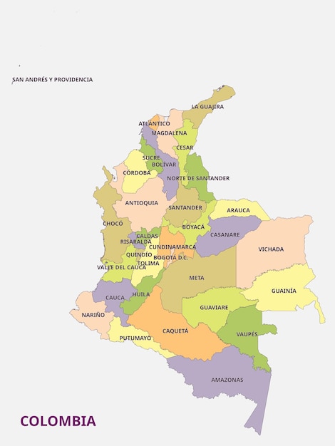 Mapa de los departamentos de Colombia