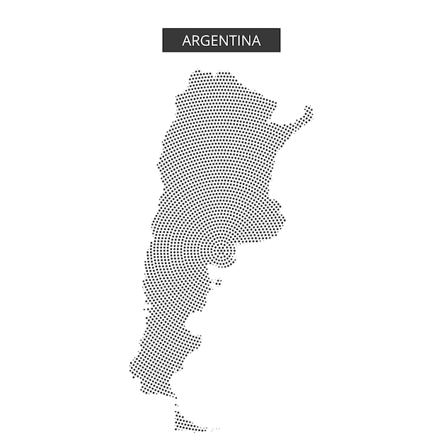 Mapa detallado de Argentina con puntos en blanco y negro con etiquetas en negrita