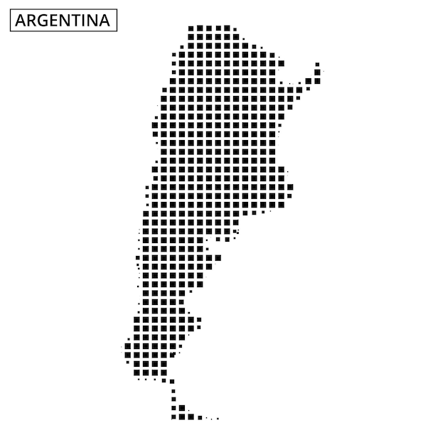Mapa detallado de Argentina con puntos en blanco y negro con etiquetas en negrita