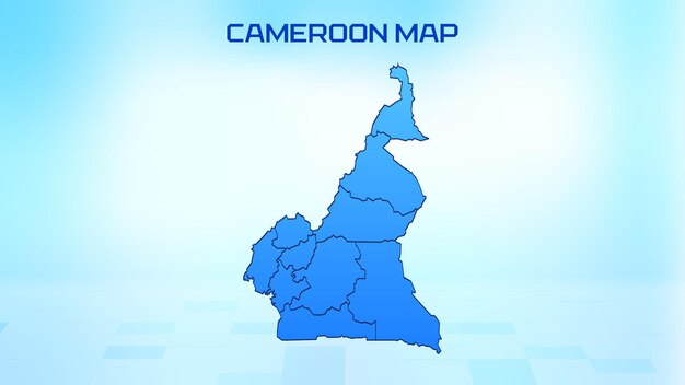 Mapa detallado en azul del Camerún con divisiones administrativas de los estados