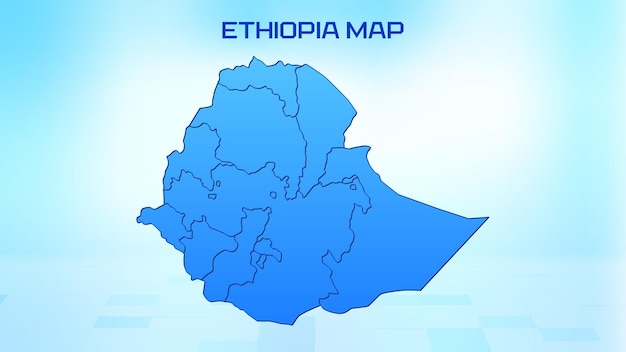 Mapa detallado en azul de Etiopía con divisiones administrativas de los estados