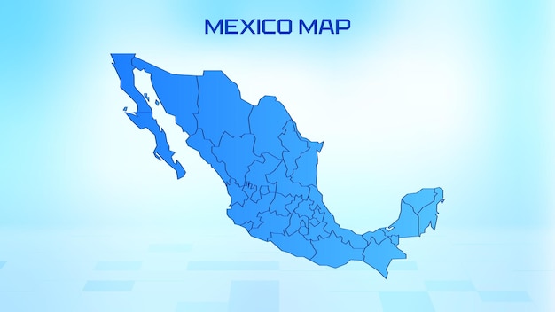 Mapa detallado en azul de México con divisiones administrativas de los estados