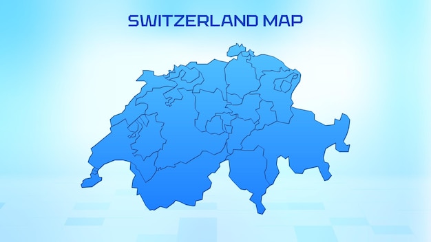 Mapa detallado en azul de Suiza con divisiones administrativas de los estados