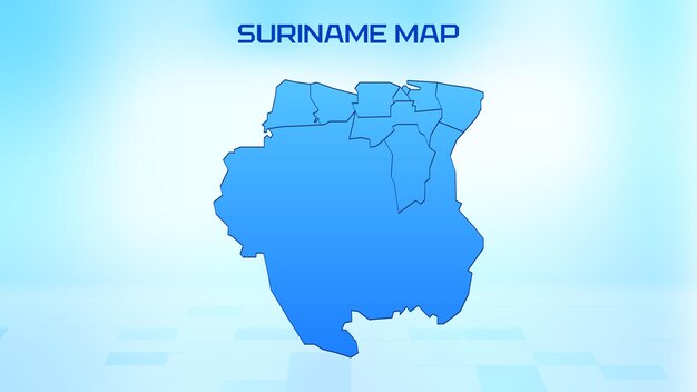Mapa detallado en azul de Suriname con divisiones administrativas de los estados