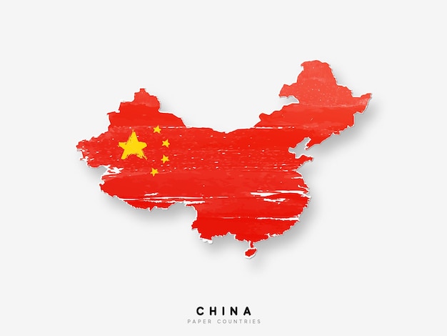 Vector mapa detallado de china con bandera del país. pintado en colores de pintura acuarela en la bandera nacional.