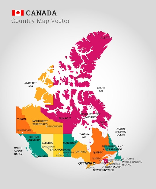 Mapa detallado de la ilustración de vector de canadá