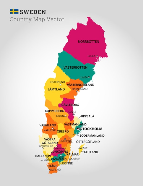 Mapa detallado de la ilustración de Vector de Suecia