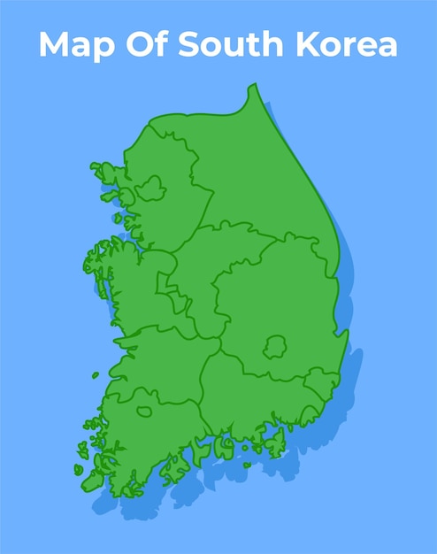 Mapa detallado del país de Corea del Sur en ilustración vectorial verde.