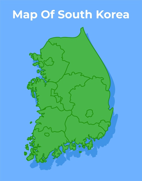 Vector mapa detallado del país de corea del sur en ilustración vectorial verde.