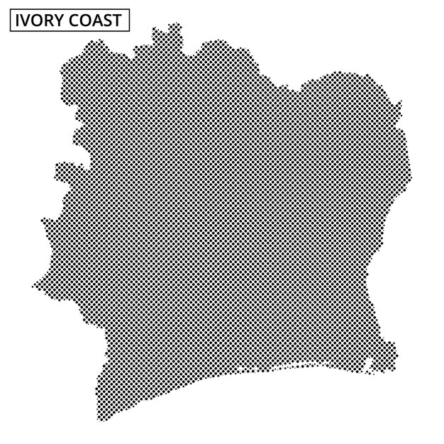 Mapa detallado que ilustra el contorno geográfico de Costa de Marfil con diseño texturizado