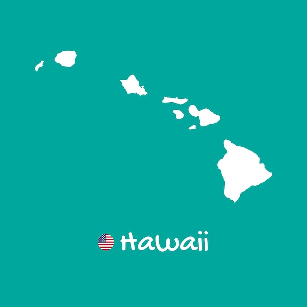 Mapa detallado vectorial de Hawái aislado sobre fondo azul. Silueta o fronteras del estado de Estados Unidos.