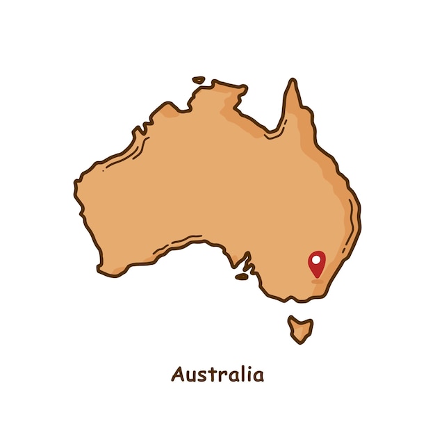 Mapa dibujado a mano de Australia con diseño de dibujos animados de línea simple moderna de color marrón