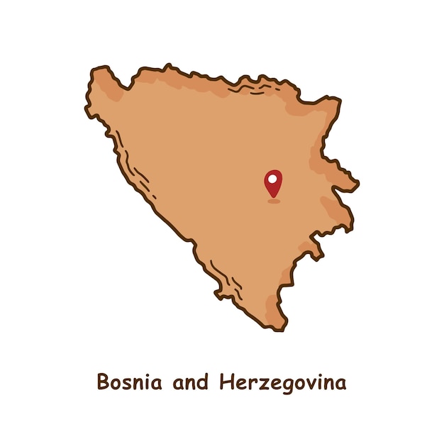 Vector mapa dibujado a mano de bosnia y herzegovina con diseño de dibujos animados de línea simple y moderno de color marrón