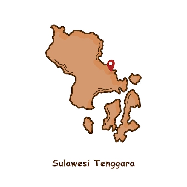 Vector mapa dibujado a mano de la provincia de sulawesi tenggara indonesia diseño moderno de dibujos animados de línea simple