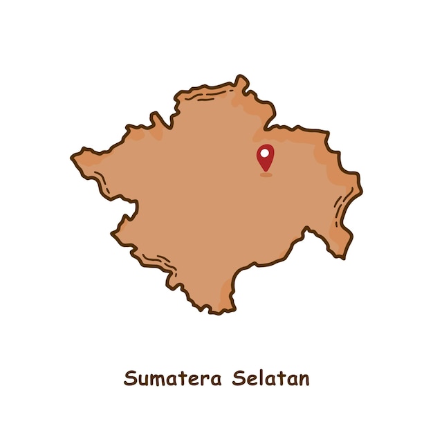 Vector mapa dibujado a mano de la provincia de sumatera selatan indonesia diseño de dibujos animados de línea simple moderno