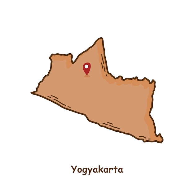 Mapa dibujado a mano de la provincia de yogyakarta, indonesia diseño moderno de dibujos animados de línea simple