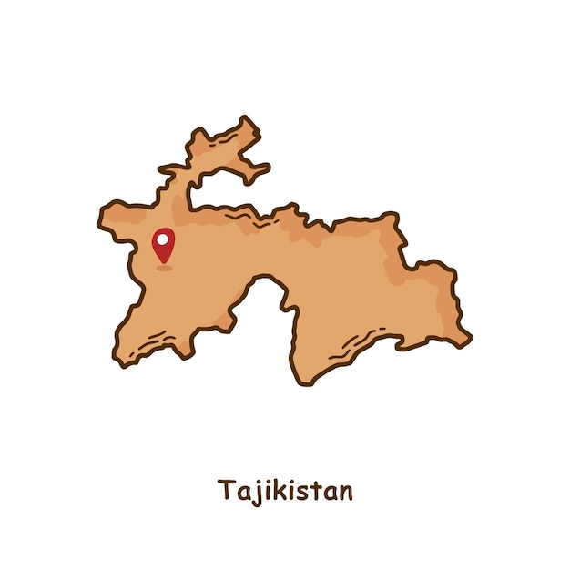 Vector mapa dibujado a mano de tayikistán con diseño de dibujos animados de línea simple y moderno de color marrón