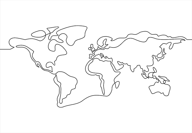 Mapa de dibujo de línea continua del mapa mundial