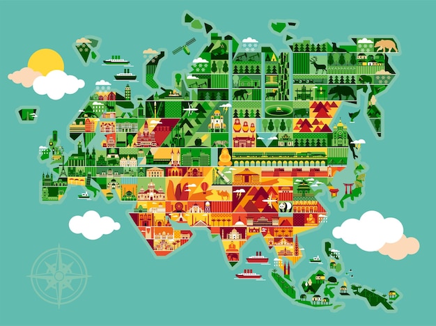 Mapa de dibujos animados de Eurasia.