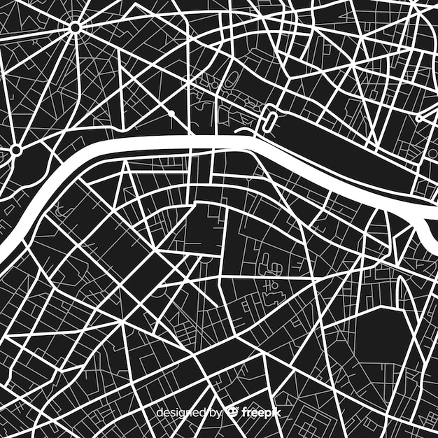 Mapa digital de la ciudad en blanco y negro