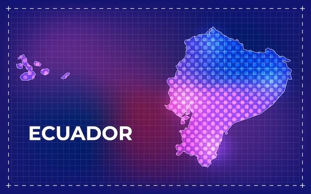 Mapa digital de Ecuador con puntos brillantes y fondo tecnológico