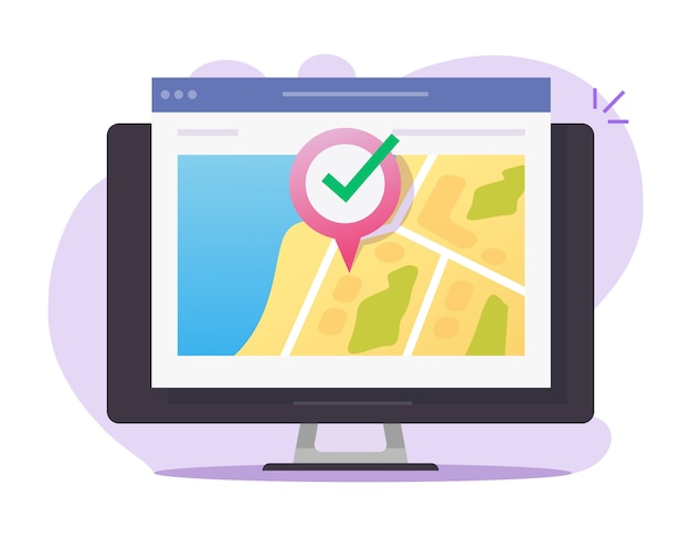 Mapa digital ubicación web gps en línea y destino de internet de puntero en la pantalla de la computadora