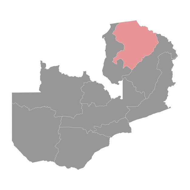 Mapa de la división administrativa de la provincia norte de Zambia Ilustración vectorial
