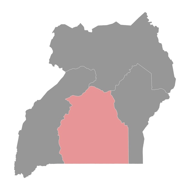Mapa de la división administrativa de la Región Central de Uganda Ilustración vectorial
