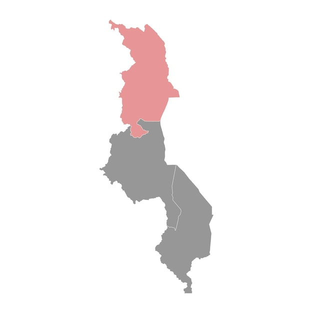Mapa de la división administrativa de la región norte de Malawi Ilustración vectorial