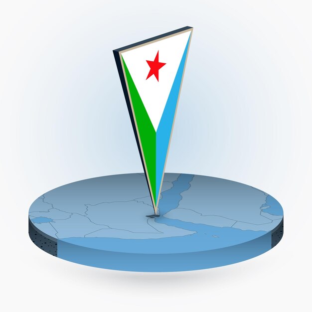 Mapa de Djibouti en estilo isométrico redondo con bandera triangular 3D de Djibouti