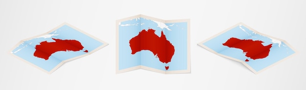 Mapa doblado de australia en tres versiones diferentes.