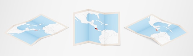 Vector mapa doblado de costa rica en tres versiones diferentes.