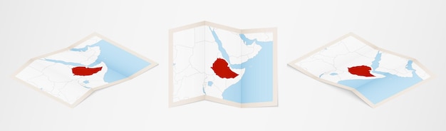 Mapa doblado de etiopía en tres versiones diferentes.