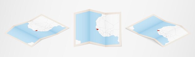 Mapa doblado de guinea-bissau en tres versiones diferentes.