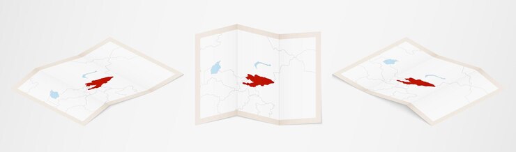 Vector mapa doblado de kirguistán en tres versiones diferentes.